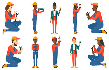 Image showing Vector set of constructors and builders characters