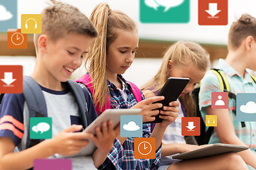 Image showing happy elementary school students with tablet pc