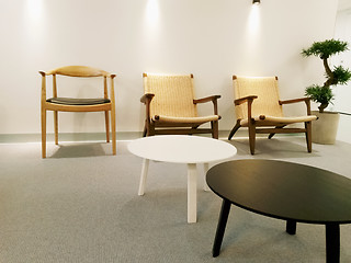 Image showing Interior with chairs, table and carpet floor