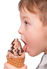 Image showing Little boy with ice cream cone