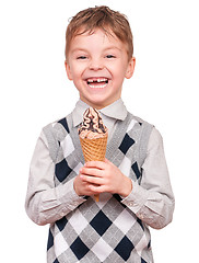 Image showing Little boy with ice cream cone