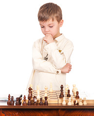 Image showing Little boy with chessboard