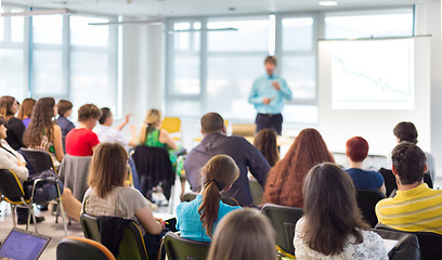 Image showing Speaker giving presentation on business conference.