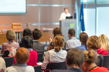 Image showing Speaker giving presentation on business conference.