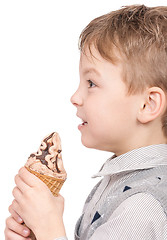 Image showing Little boy with ice cream cone