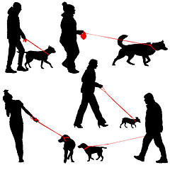 Image showing Set ilhouette of people and dog. illustration