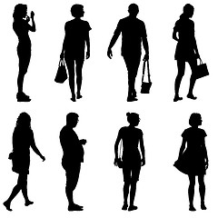 Image showing Black silhouette group of people standing in various poses