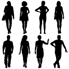 Image showing Black silhouette group of people standing in various poses