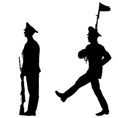 Image showing Black set silhouette soldier is marching with arms on parade