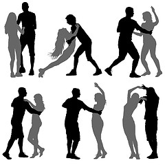 Image showing Black set silhouettes Dancing on white background. illustration