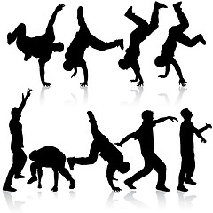 Image showing Silhouettes breakdancer on a white background. illustration