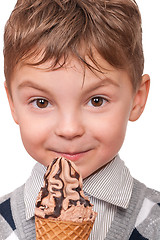 Image showing Little boy with ice cream cone