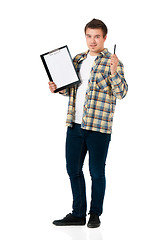 Image showing Young man with clipboard