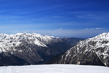 Image showing Mountain in snow at sun spring day