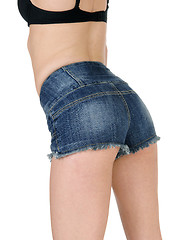 Image showing Back of woman in jeans shorts.