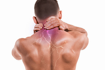 Image showing Studio shot of man with pain in neck