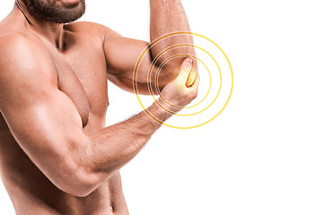 Image showing Sport injury, Man with elbow pain. Pain concept.