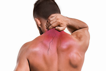 Image showing Studio shot of man with pain in neck