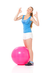 Image showing Fitness woman with fitness-ball