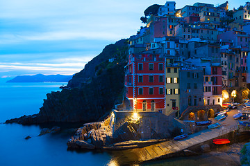 Image showing Riomaggiore in Cinque Terre, Italy - Summer 2016 - Sunset Hour