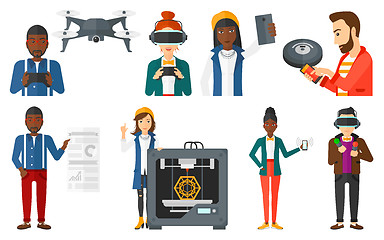 Image showing Vector set of people using modern technologies.