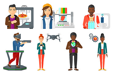 Image showing Vector set of people using modern technologies.