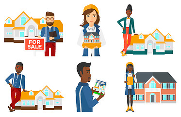 Image showing Vector set of real estate agents and house owners.