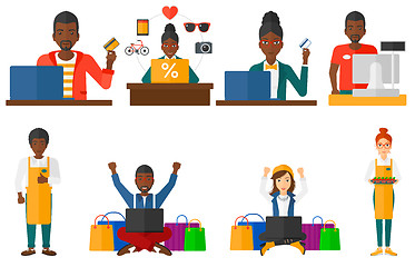 Image showing Vector set of shopping people characters.