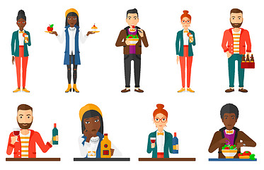 Image showing Vector set of people eating and drinking.