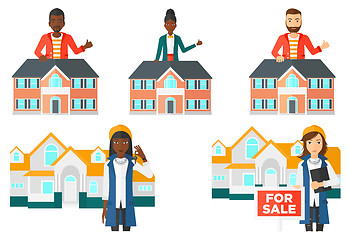 Image showing Vector set of real estate agents and house owners.