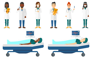 Image showing Vector set of doctor characters and patients.