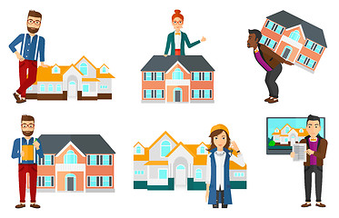 Image showing Vector set of real estate agents and house owners.