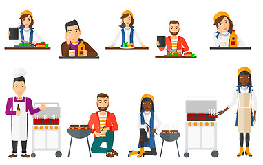 Image showing Vector set of people eating and drinking.