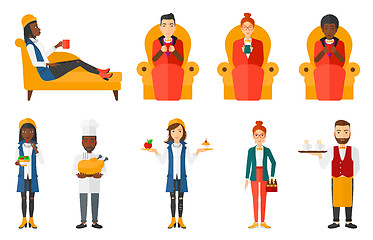 Image showing Vector set of people eating and drinking.