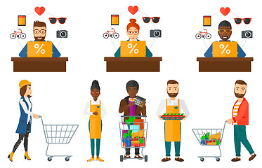 Image showing Vector set of shopping people characters.