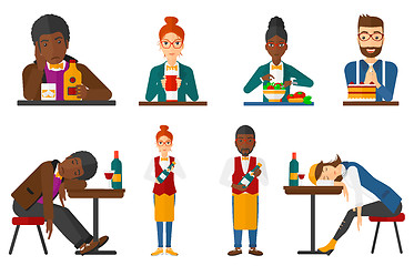 Image showing Vector set of people eating and drinking.