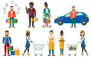 Image showing Vector set of shopping people characters.