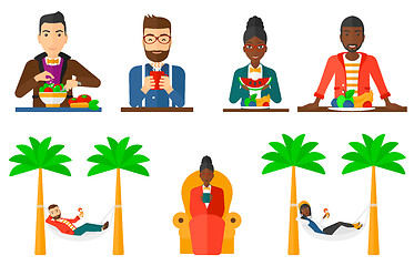 Image showing Vector set of people eating and drinking.