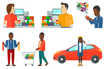 Image showing Vector set of shopping people characters.