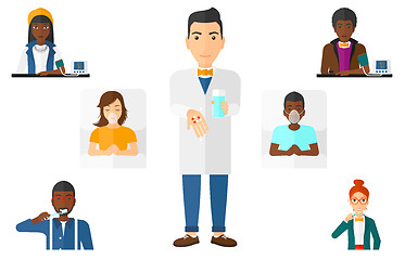 Image showing Vector set of doctor characters and patients.