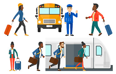 Image showing Transportation vector set with people traveling.