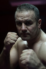 Image showing professional kickboxer in the training ring