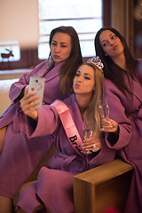 Image showing girls doing Selfy on  bachelorette party