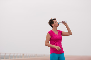 Image showing Fitness woman drinking water