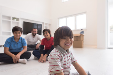 Image showing portrait of happy young boys with their dad