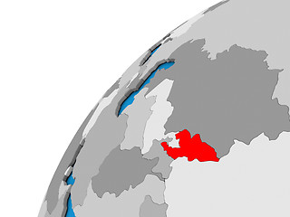 Image showing Kyrgyzstan on globe in red