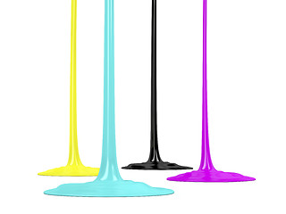 Image showing CMYK inks dripping on white background