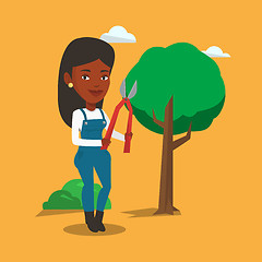 Image showing Farmer with pruner in garden vector illustration.