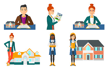 Image showing Vector set of real estate agents and house owners.