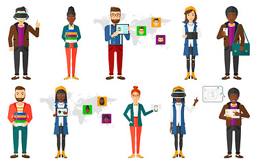 Image showing Vector set of people using modern technologies.